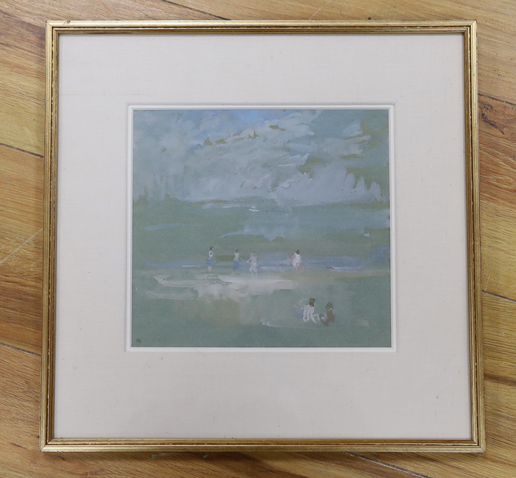 Peter Greenham RA (1909-1992), gouache on paper, ‘Sea Mist, Norfolk Coast’, monogrammed, Jonleigh Gallery label verso, 19.5 x 20.5cm